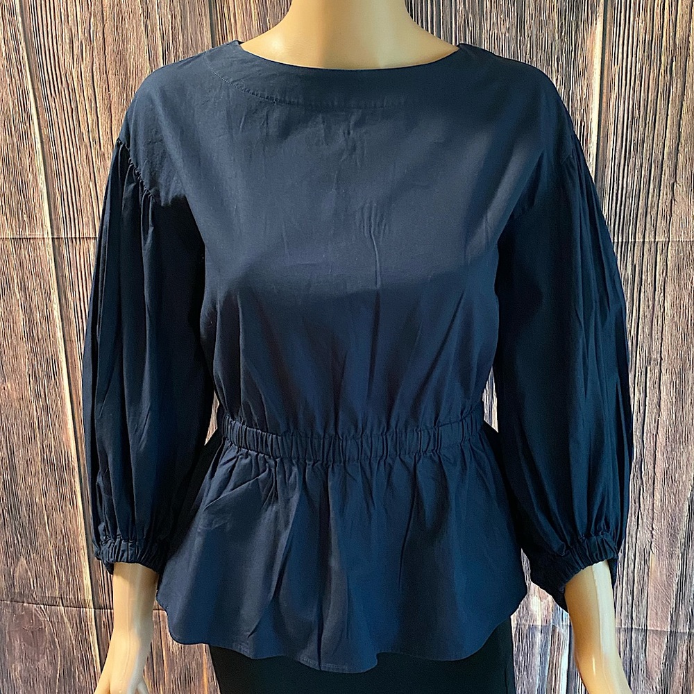 Banana Republic dark navy blue business casual sleeve puffy sleeve blouse